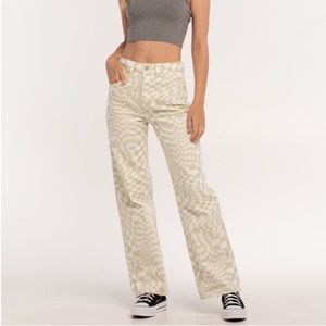 RSQ Checkerboard Optical Print Straight Leg Jeans High Rise